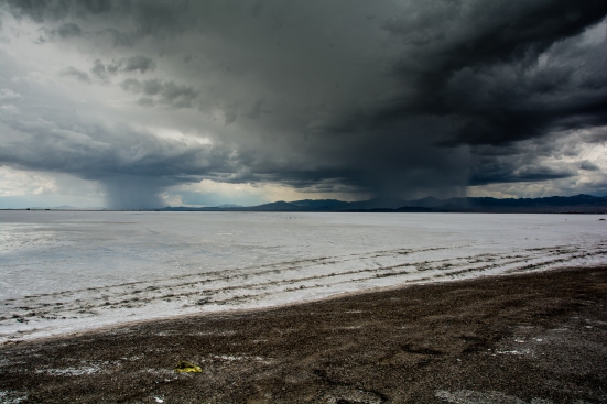 Storm gathers over Bonneville Salt Flats, Utah