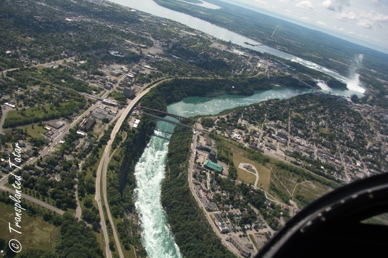 Crazy development around Niagara River and Niagara Falls, from helicopter